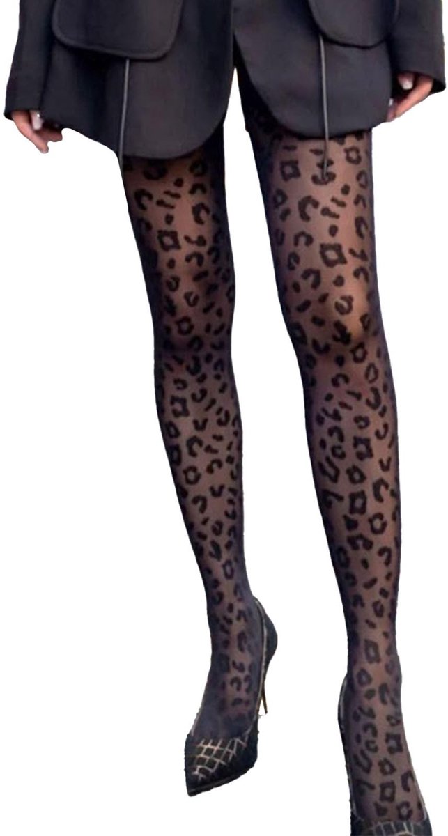 ONF3 - Dames Kousen - Leopard Patroon - Sexy en Transparant - Zwart - Elastisch en Comfortabel - Geschikt voor Feestjes - One Size