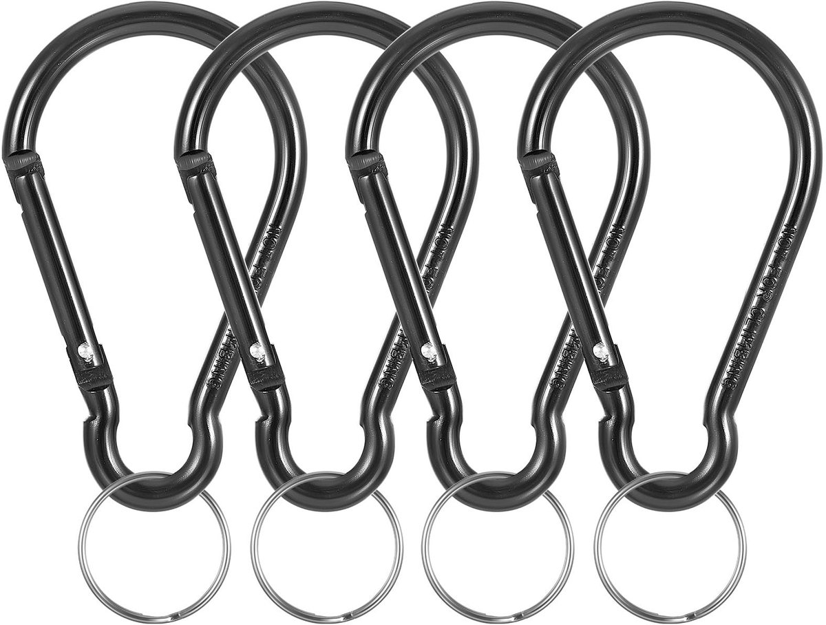 aladdien - Carabiner Haken - 10cm Large Carabiner Hooks - 4 Stuks - Zwart - Sleutelhanger - Ideaal voor Camping - D-vormig
