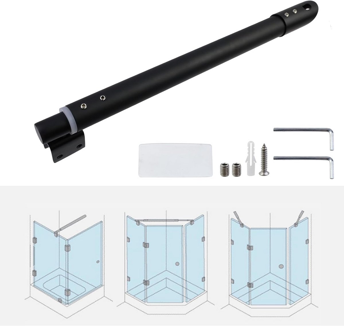 Verstelbare RVS Glashouder voor Douchewand 8-12mm
