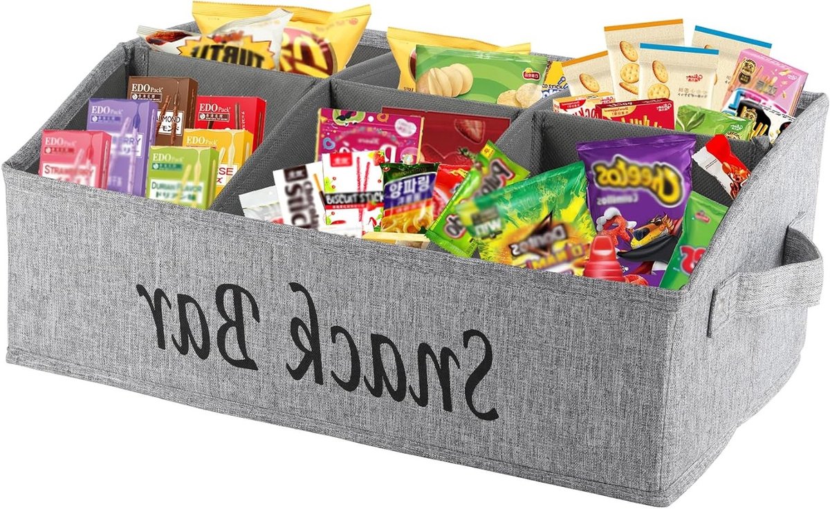 Snack Organizer met Handvat, 6 Compartimenten voor Snoep en Tussendoortjes, Ideaal voor Keukenopslag en Tafelschappen, Zwart
