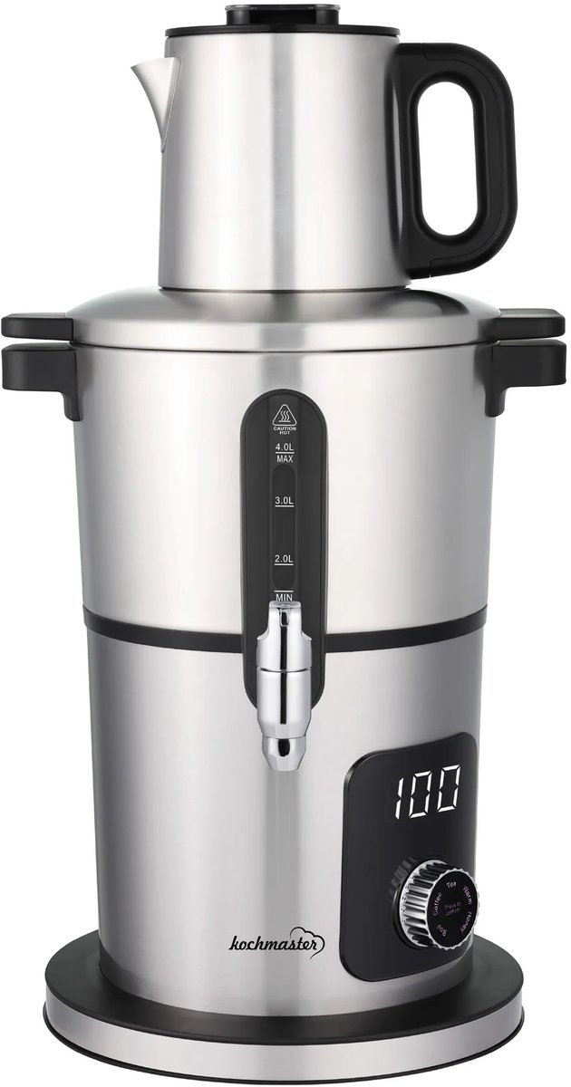 Kochmaster Aura Elektrische RVS Samovar – 4L + 1L – 2000W – Digitale Display – Warmhoudfunctie