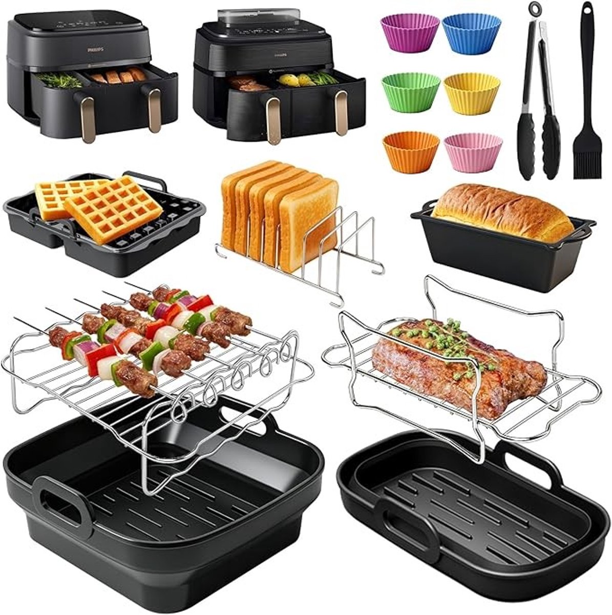 15-delige siliconen bakvormset voor Philips Airfryer Dual Basket 9L