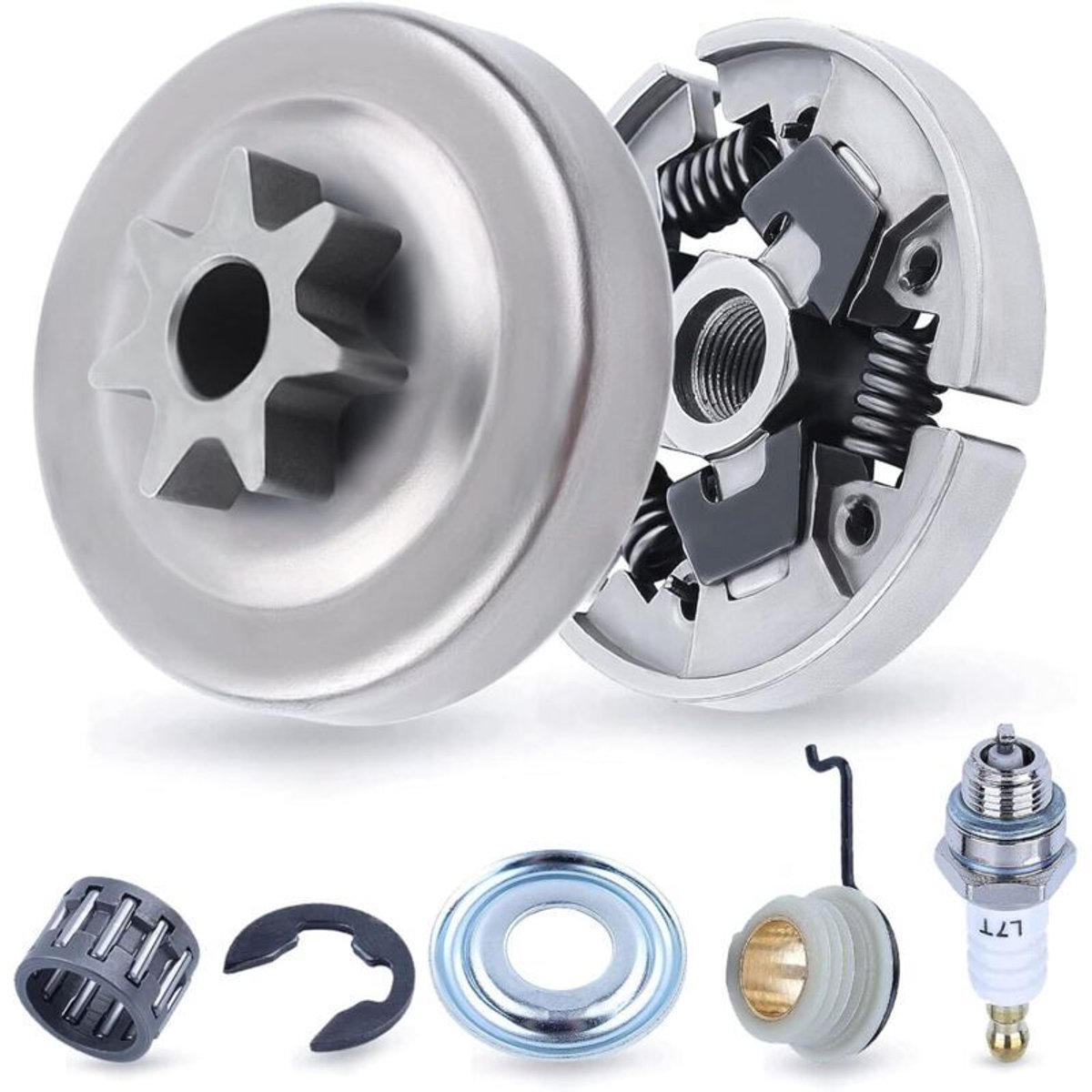 Koppelingskettingwiel en 7-tands trommel geschikt voor Stihl MS310 MS390 029 039, 3/8 inch kettingwiel + koppelingsset + lager + borgring + sluitring + bougie + wormwiel