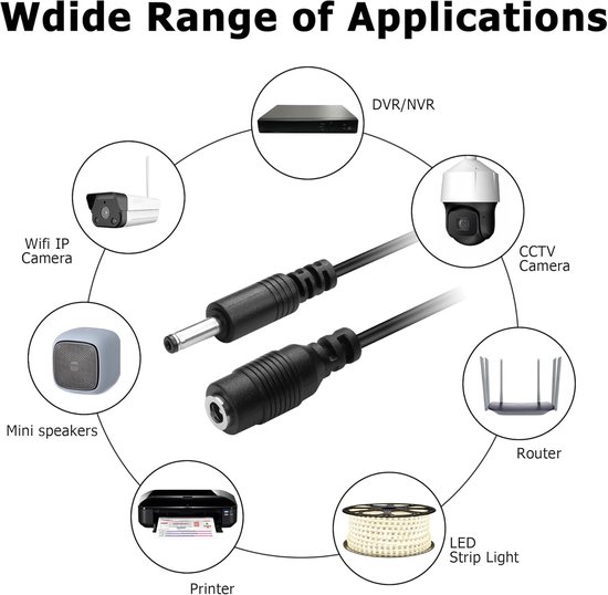 2 stuks DC 3,5x1,35 mm Y-splitter verlengkabel met aan/uit schakelaar voor camera en LED — afbeelding 3