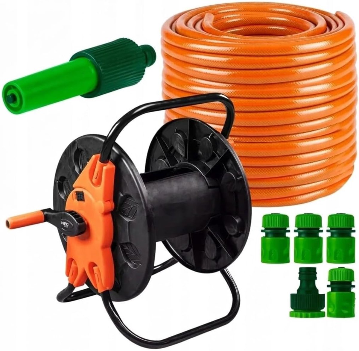 Tuinslang Set - Bewateringsset Slang - Planten Water Geven - Compleet Met Wagen - 50 Meter - Groen