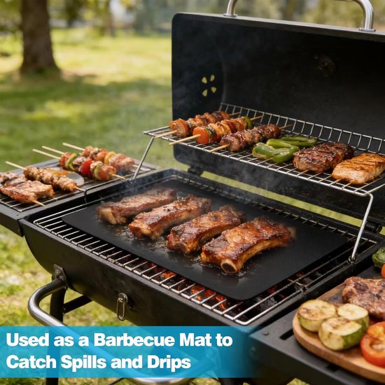 Grill Mat - Bakplaat Folie - Schoon Grillen - Hittebestendig - 40 x 50 cm - Zwart — afbeelding 2