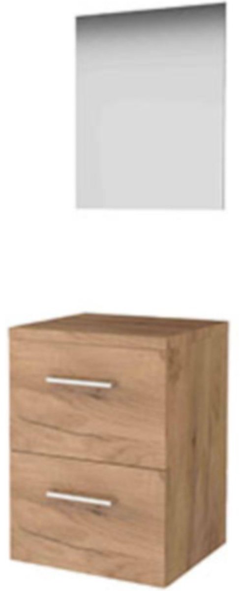 Basic-Line Ultimate 46 Badkamermeubelset - 50 x 46 cm - Met Grepen - 2 Lades - Wastafelblad - Spiegel met Indirecte LED Verlichting - Whisky Oak