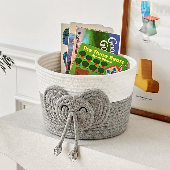 Opbergmand Kinderkamer - Speelgoedmand Katoen - Speelgoed Opbergen - Schattig Olifant Design - Praktisch Formaat - Wit — afbeelding 3