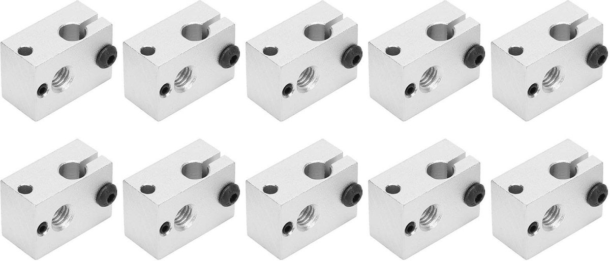 ONF3 - V6 heating block - Nozzle - Compatibel - Pt100 sensor - Silicone - Verwarmingselement - Geschikt voor 3D-printers - Zilver - Aluminium
