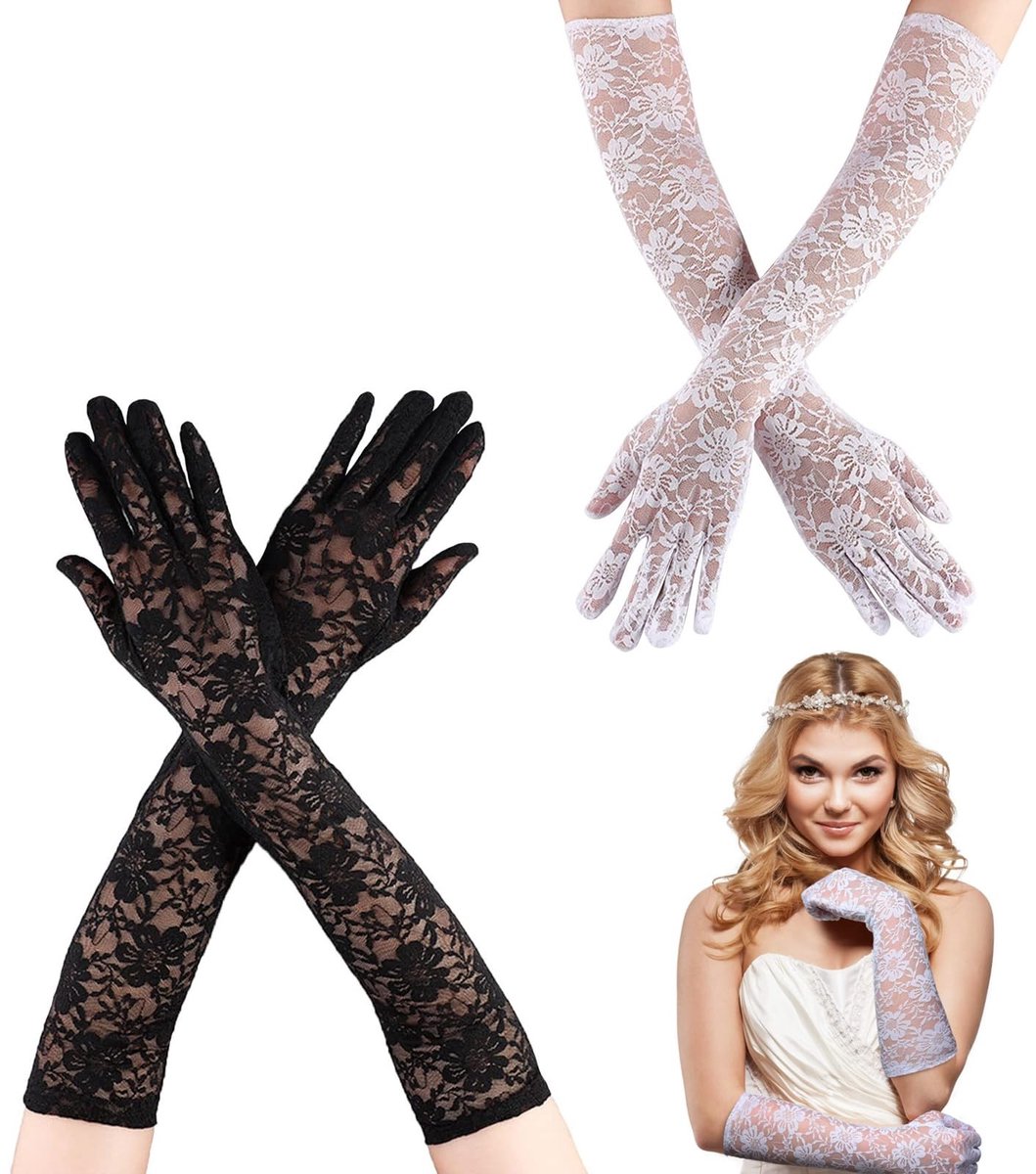 ONF3 - Lange Kanten Handschoenen - Vintage Accessoires - Perfect voor Bruiloften - Party Mode - Elegant en Comfortabel - Geschikt voor Vrouwen -...