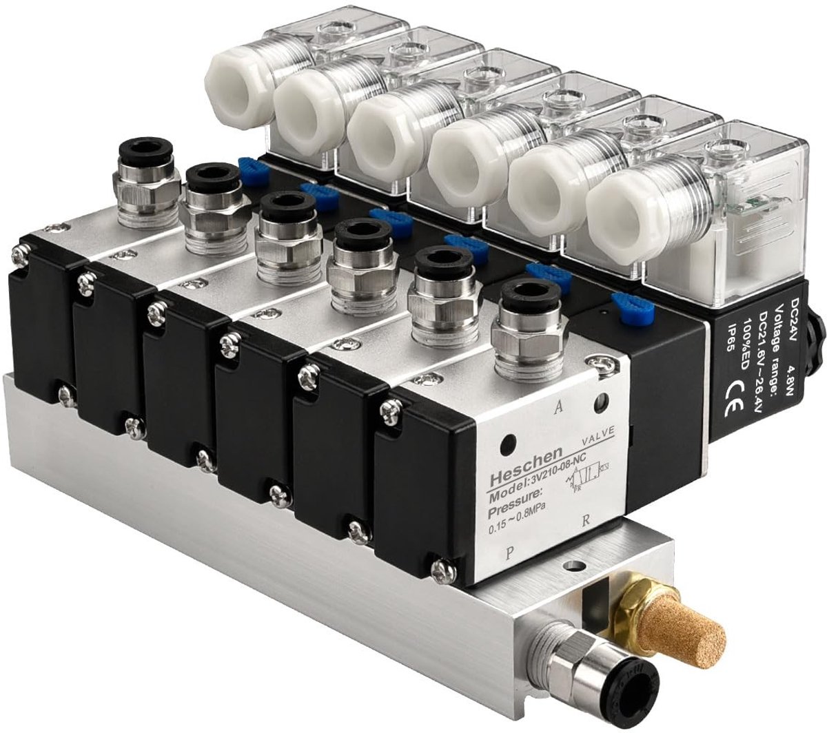 SPHProducts - Pneumatische Solenoïde Klep - 6 Poorten - Snelle Montage - 3/2 Weg - Aluminium - Voor Mechanische Cilinders - Model 3V210-08