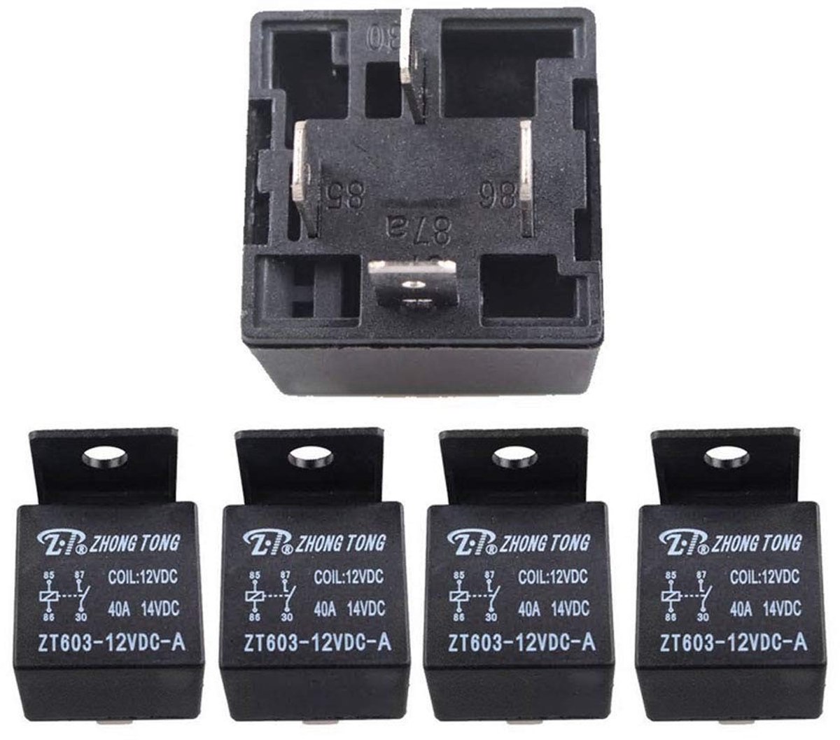 aladdien - Auto Relais 12V 40A - Hoogwaardige Schakelaar - 4-pole SPST - Betrouwbaar en Duurzaam - Geschikt voor Motoren en Voertuigen - 5 x