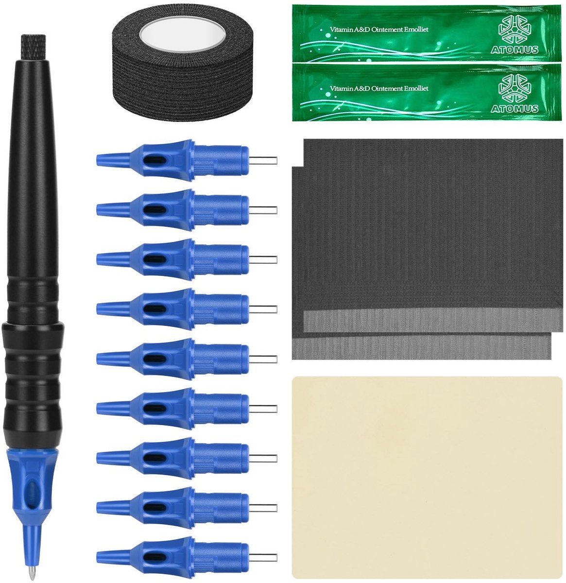 aladdien - Tattoo Oefenset - Tattoo Pen - Geschikt voor Beginners - Blauwe Kleur - Inclusief Navullingen en Oefenhuid - Volwassenen