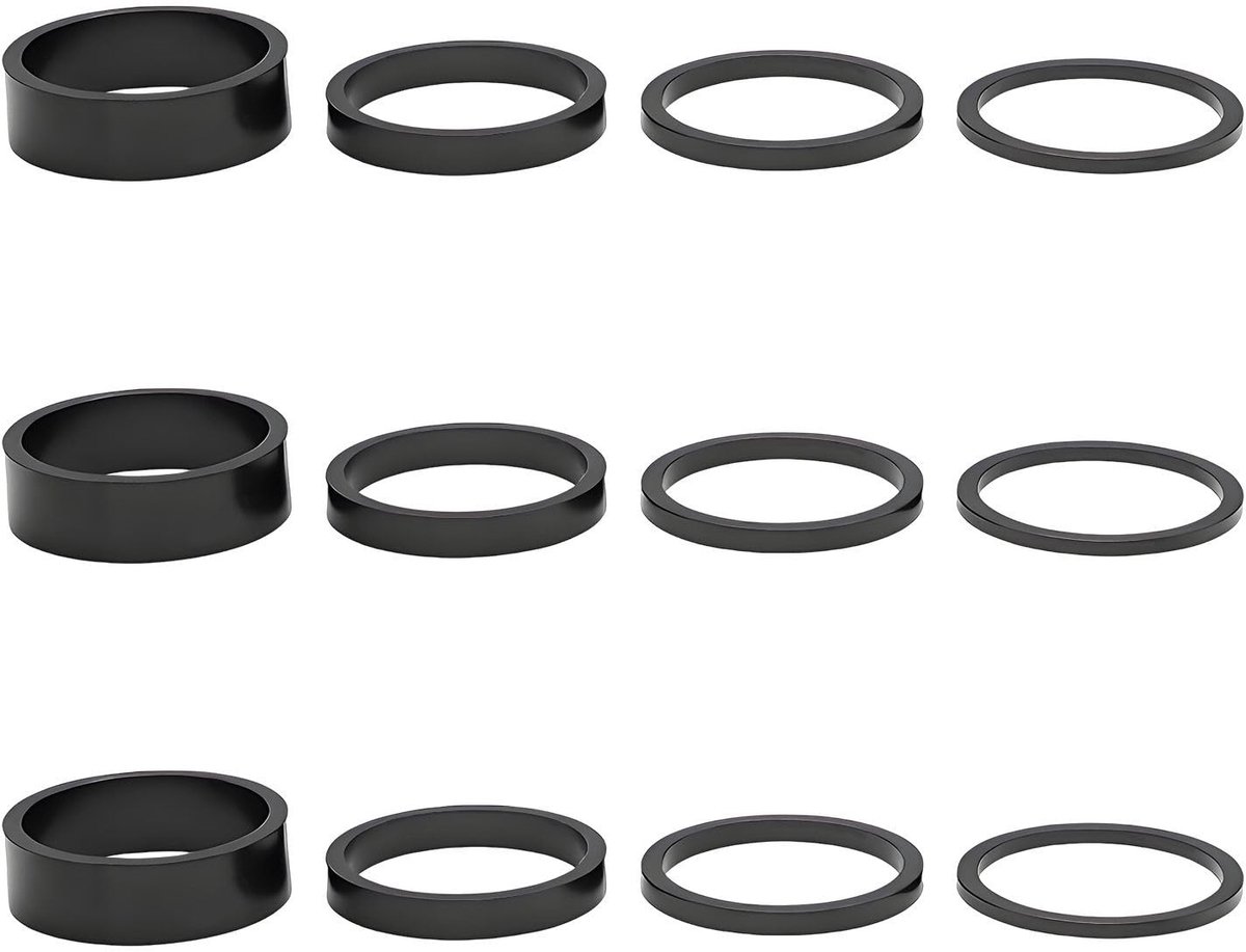 aladdien - Fietsafstandhouders - 12 stuks headset spacers - Aluminiumlegering - Zwart - Voor MTB en BMX - Perfect voor hoogteafstelling
