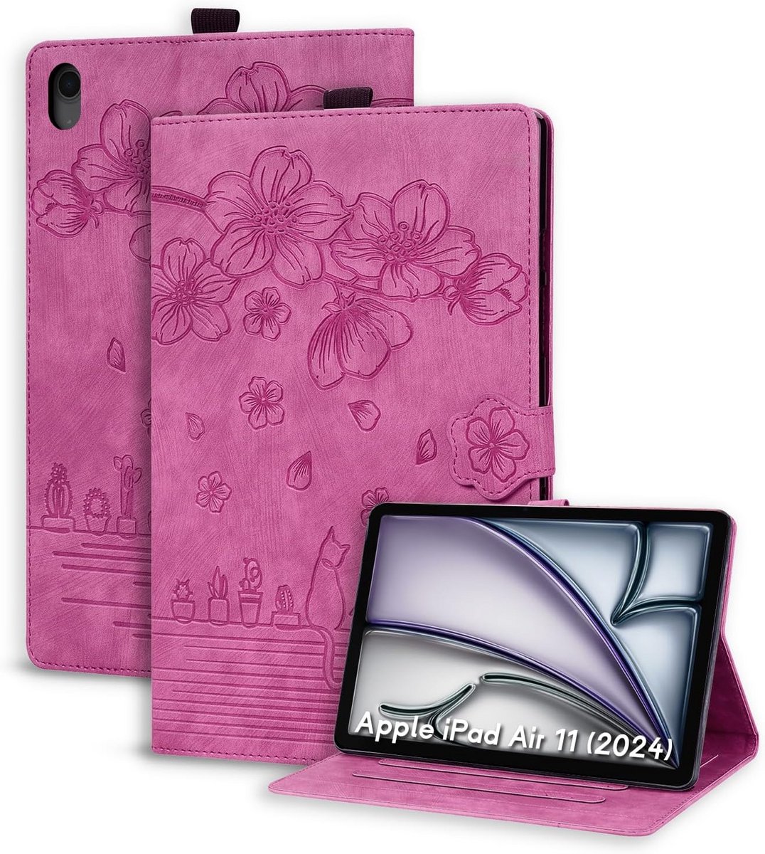 Hoes voor iPad Air 11 inch M3 2025/M2 2024 Folio Flip PU Leather Case Penhouder Stand Wallet Cover Case Hoes iPad Air 11" M3 2025/ M2 2024 - Rose Rouge