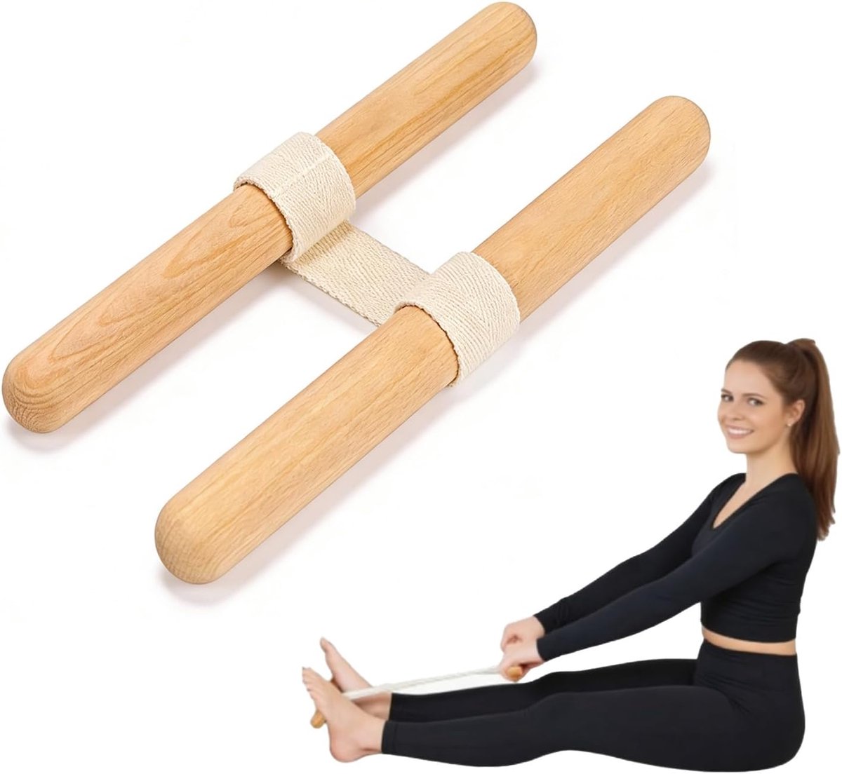 Stretchapparaat Hout - Yoga Riem - Mobiliteit Verbeteren - Verstelbare Intensiteit - 33.7 cm - Bruin