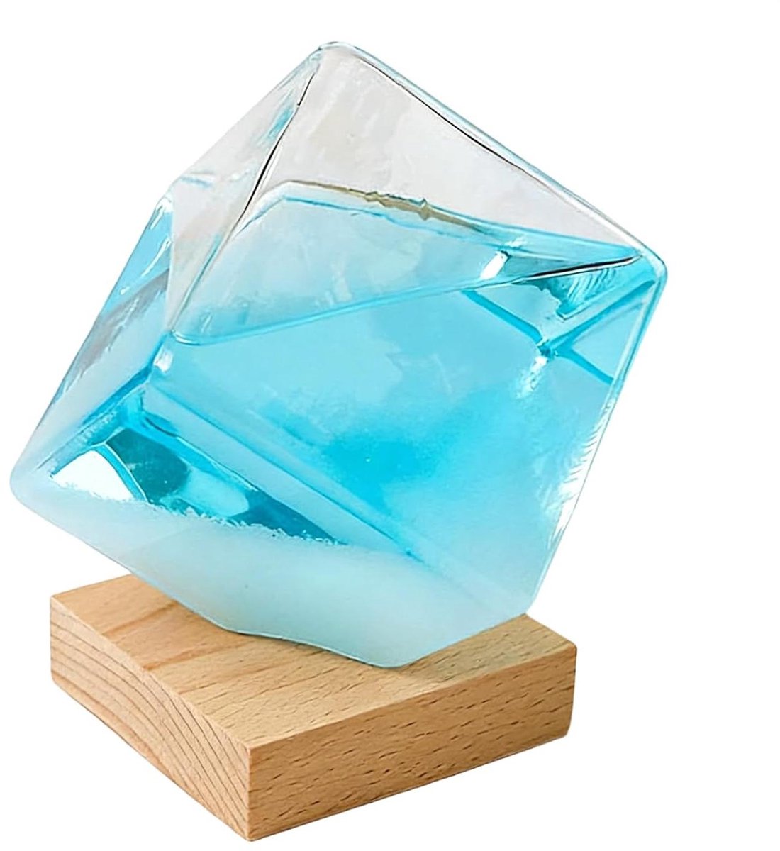 Stormglas Weersvoorspeller - Barometer Decoratie - Weersvoorspelling Thuis - Kubusvormige Glasconstructie - 11 x 11 x 14 cm - Meerkleurig