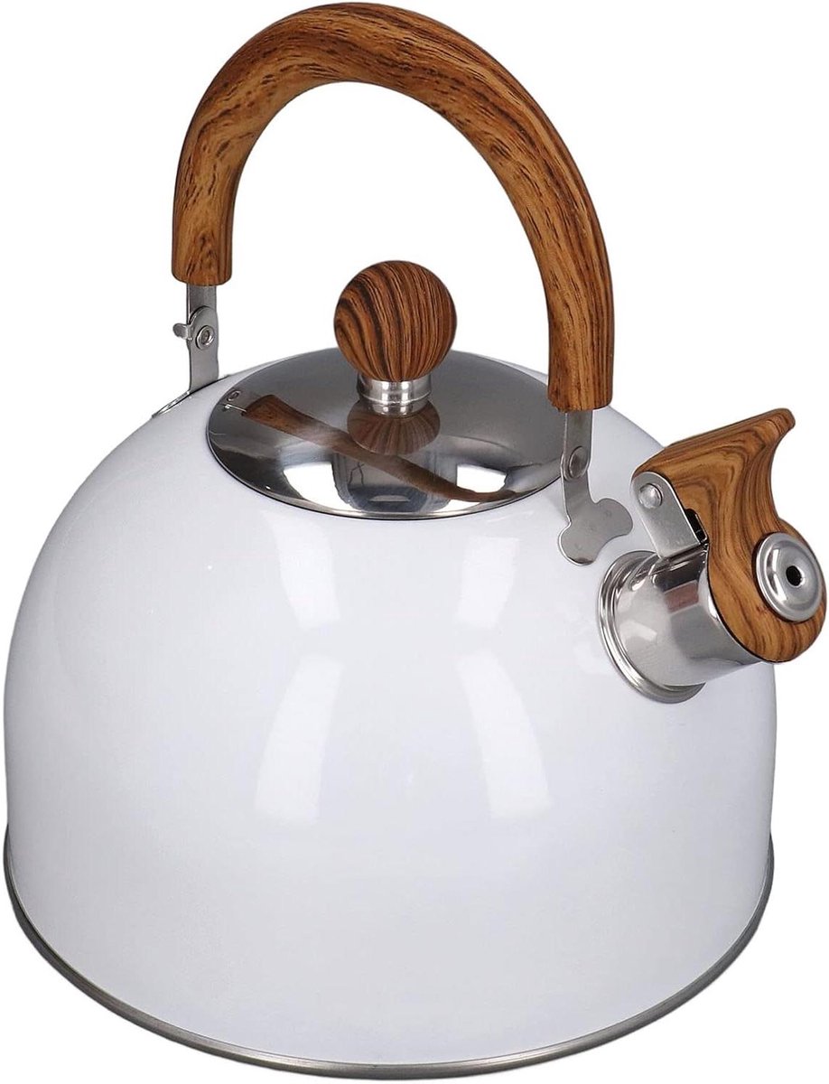 Fluitketel - Waterketel - Thee Zetten - Ergonomisch Handvat - 2.5 Liter - Wit
