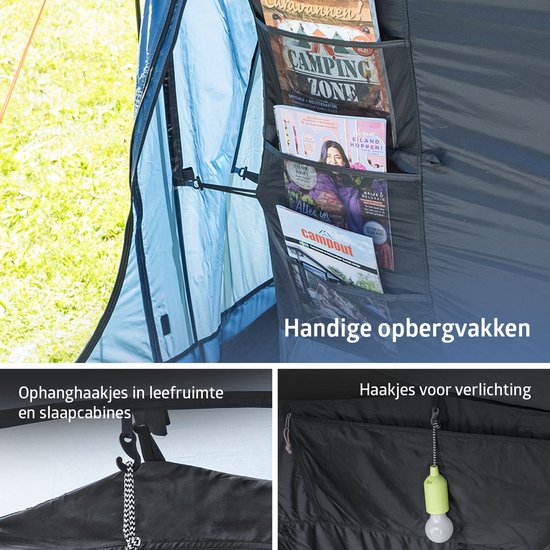 Campout 6 Persoons Familietent Koepeltent Vis-à-Vis - 2 Slaapcabines - 5000 mm Waterdicht - Grote Leefruimte - Incl. Luifel van Campout — afbeelding 3