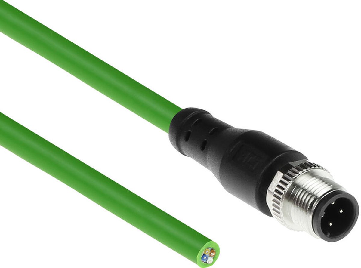 ACT SC4440 Industriële Sensorkabel | M12D 4-Polig Male naar Open End | Superflex Xtreme TPE kabel | Afgeschermd | IP67 | Groen | 1,5 meter