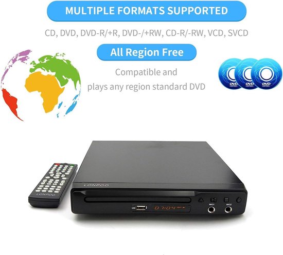 Compacte DVD Speler - CD Speler - Films Kijken - Regiovrij Afspelen - 22.5 cm Breed - Zwart — afbeelding 3