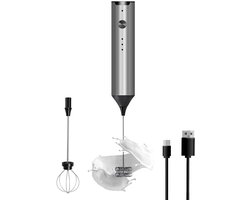 Elektrische Melkopschuimer - Drankmixer - Koffie Maken - Oplaadbaar Type C - 3 Snelheden - Zilver