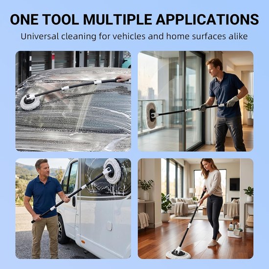 Autowasborstel Telescoopsteel - Autodweil Borstel - Auto Reinigen - Lange Uitschuifbare Steel - 152 cm - Wit — afbeelding 3