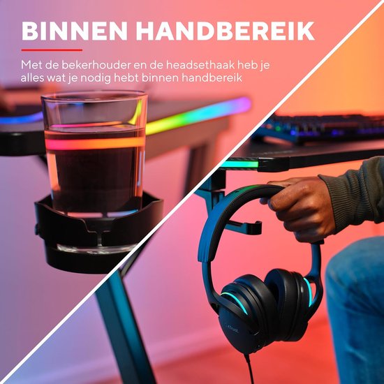 Gaming Bureau - Bureau met verlichting - Spel en werk - Geïntegreerde LED-verlichting - 120 x 60 cm - Zwart — afbeelding 2