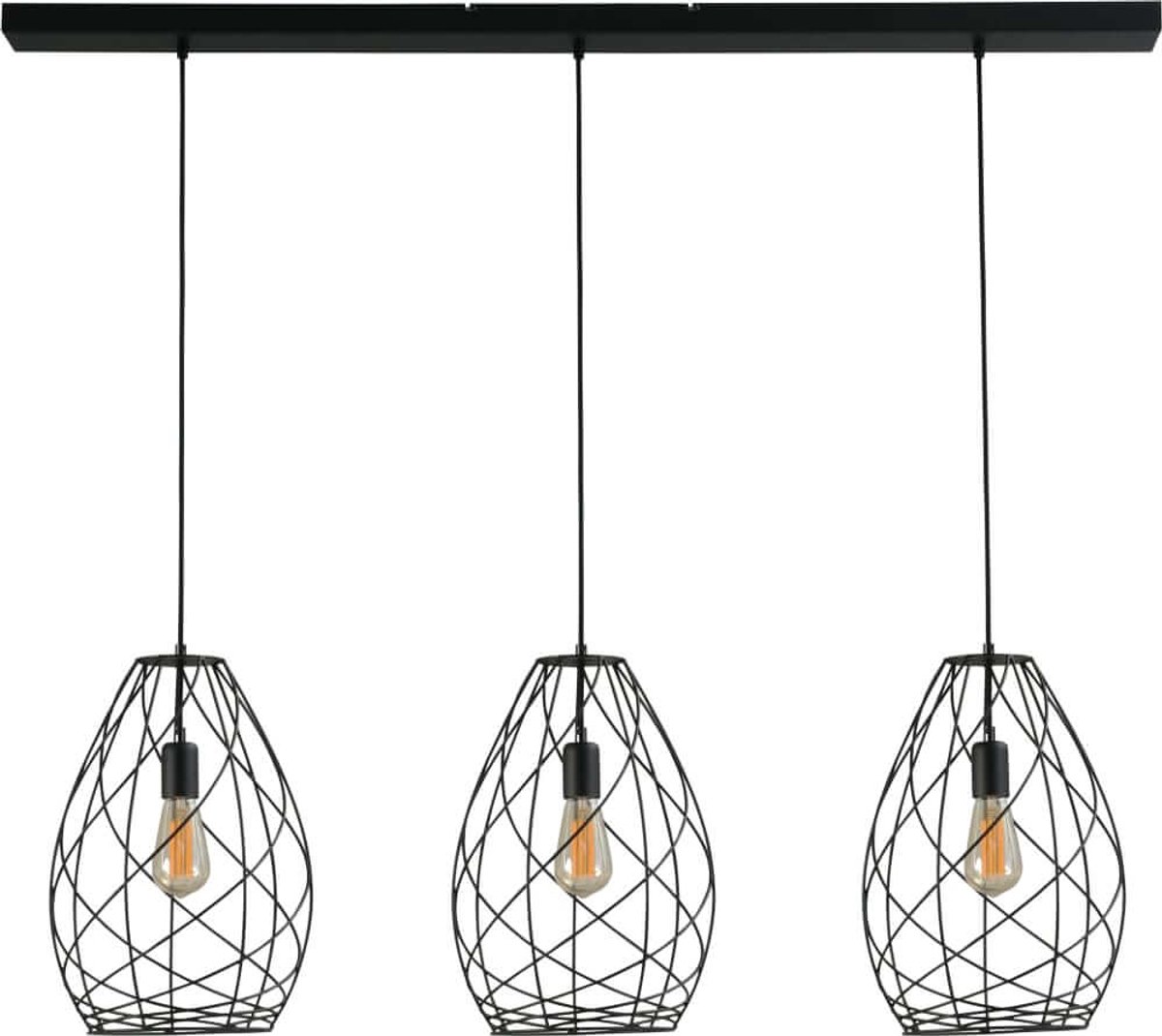 Mooie trendy hanglamp in mat zwart opengewerkt draadstaal 3 lichts