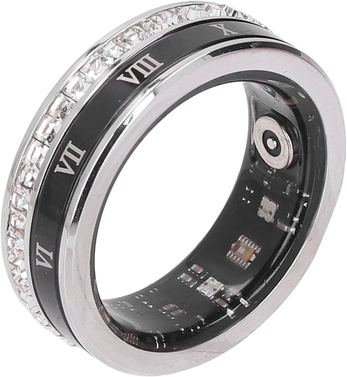 Slimme ring voor daschaar en heren, fitnesstracker, aanraakbediening, waterdicht, 5 ATM, geschikt voor iOS en Android , Fitness Trackers voor Vrouwen Stap Tellen Magnetisch Opladen Fitness Ring voor Thuis Outdoor , Zilver (8)