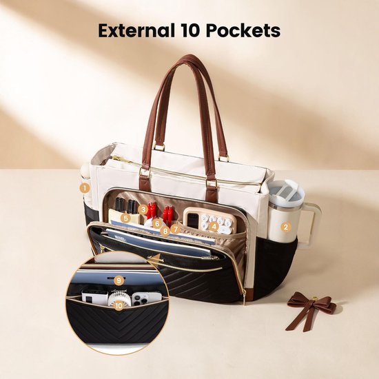 Lunchtas voor dames - lunchtas - handtas - koelkast tafelmodel - 2-in-1 geïsoleerd ontwerp - Laptoptas met apart lunchvak - Grote inhoud - Ontwerp met meerdere vakken - Geschikt voor 15,6-inch laptops —bruin — afbeelding 2