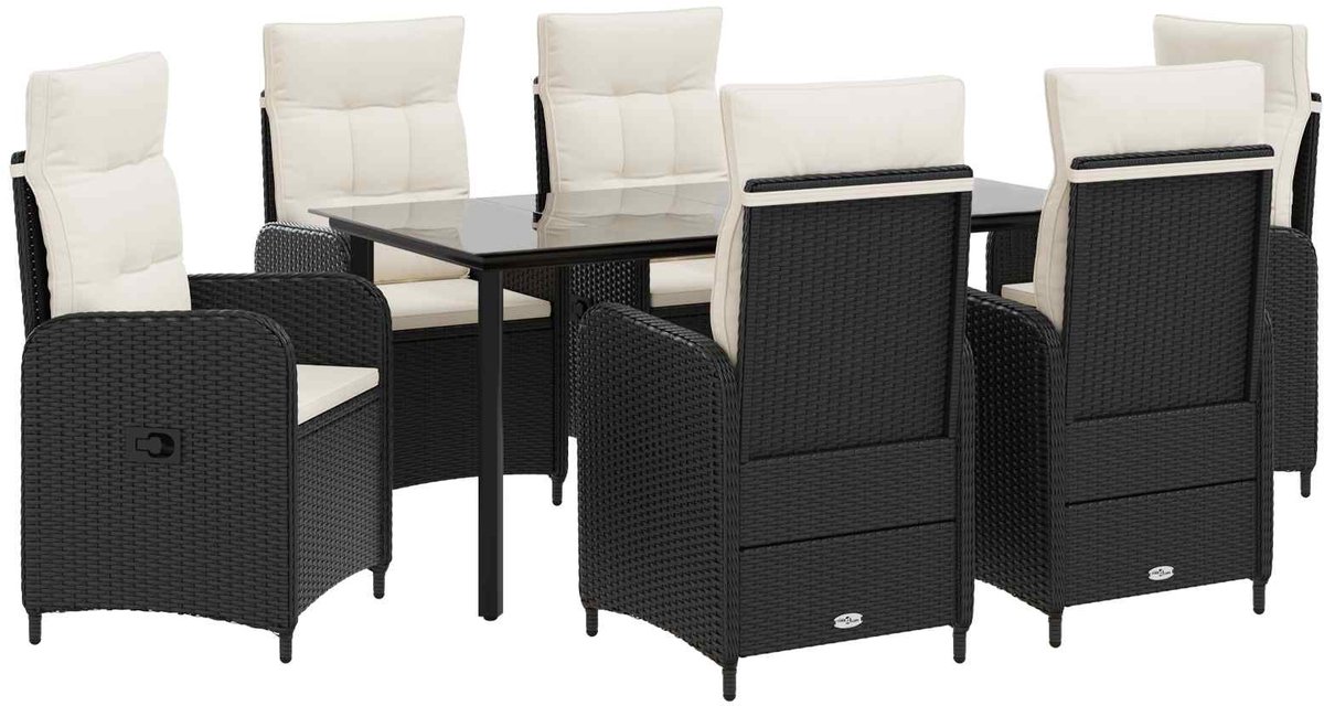 vidaXL Tuin - Eettafel - Set - 7 - st - Zwart - en - Crème - Wit - 160 - x - 80 - x - 74 - cm Zwart en Cream Wit