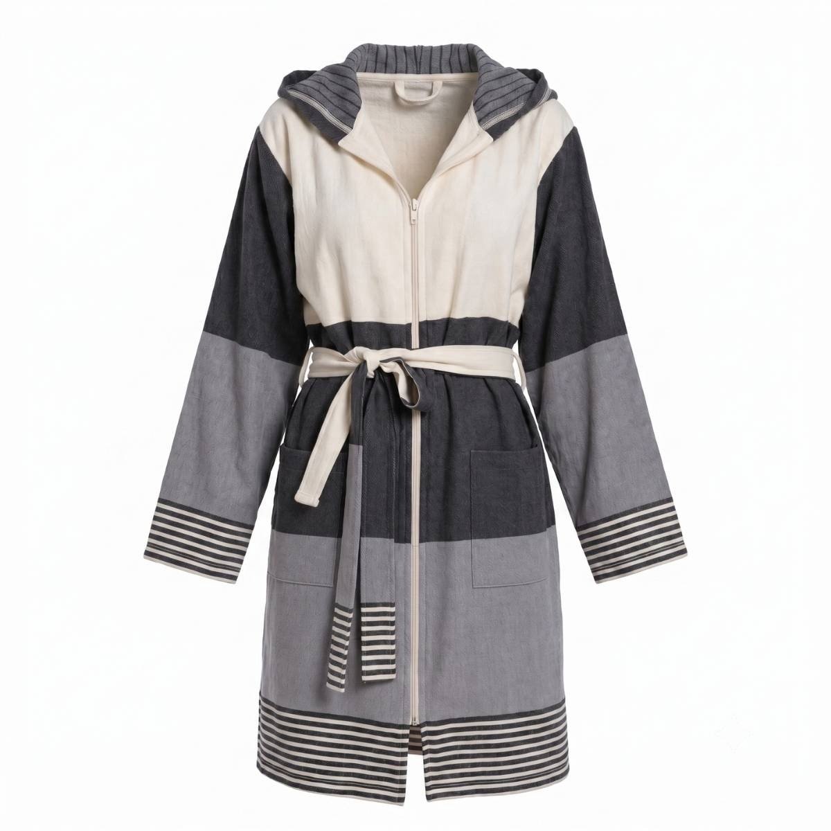 Hamam Badjas Met Rits En Capuchon - Sultan Bicolore - Black / Dark Grey