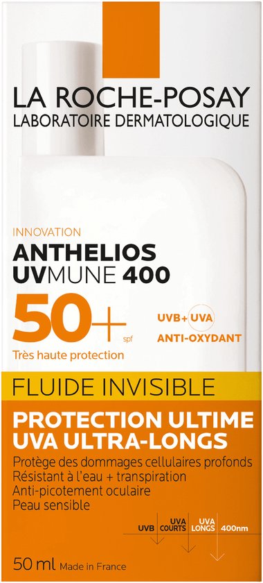 La Roche-Posay Anthelios UVMUNE 400 Onzichtbare Zonnebrand Fluide SPF50+ - Zeer Hoge Bescherming - Alle Huidtypes - 50 ml