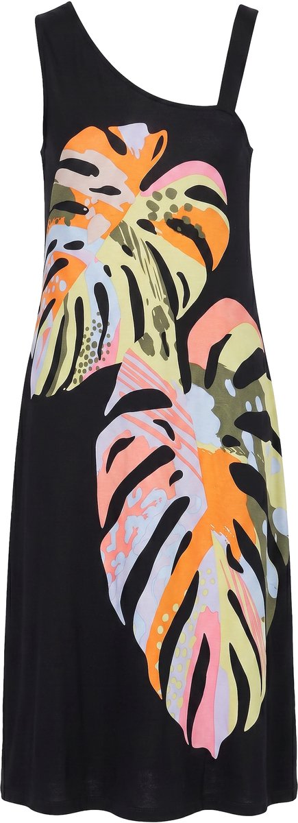 Angel of Style - Dames - Jersey maxi-jurk mouwloze A-lijn one-shoulder - Zwart - Maat 54