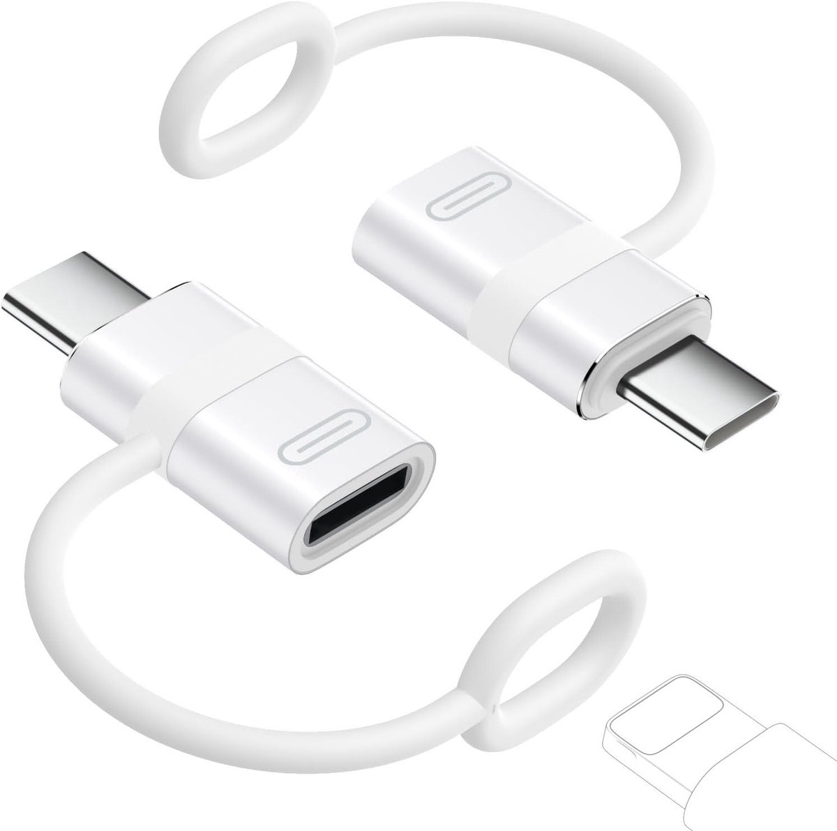 USB-C naar Lightning Adapter 2-Pack, 60W PD Snelladen voor iPhone 15/16/16 Pro Max, Galaxy S24, iPad, Anti-verlieslus, Compatibel met Snelladen en Dataoverdracht