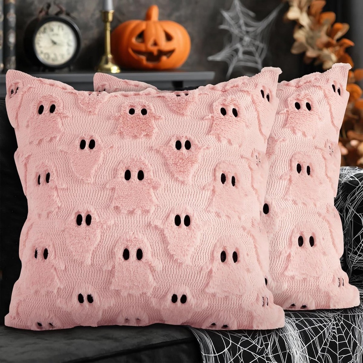 2 Stuks Halloween Kussenhoezen 40x40cm Pluche Schattige Geest Winter Decoratieve Kussens voor Thanksgiving en Halloween Interieur Styling