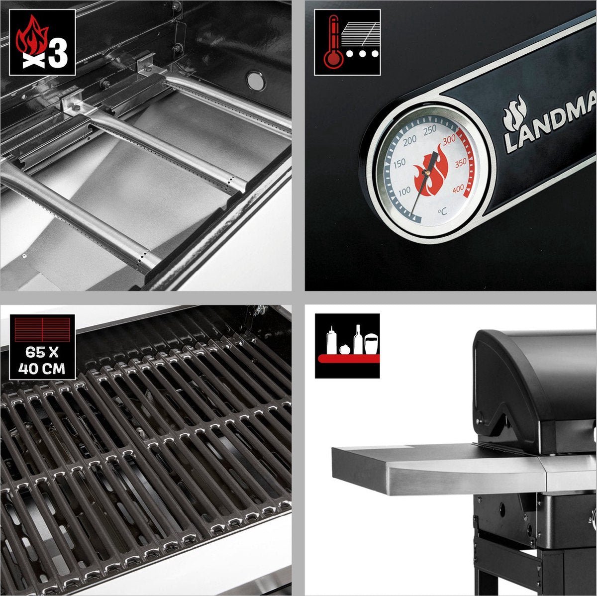 GasBBQ Landmann Trexon PTS 3.1 Zwart - 4 branders - Inclusief gasslang - Gas bbq barbecue – foto 5