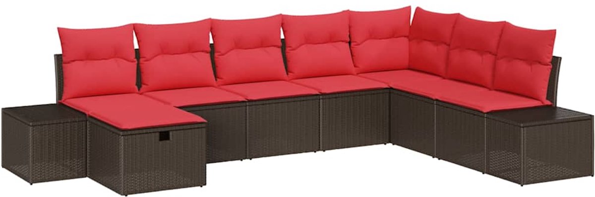 vidaXL - Tuinbank - Set - met - kussen - 8 - pcs - Bruin - poly - rattan
