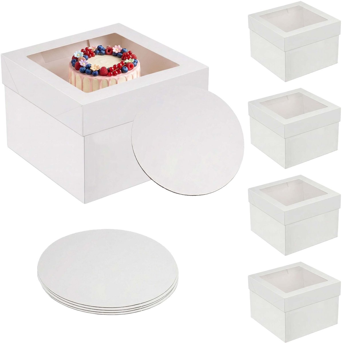 taartdozen - 5 stuks - met kijkvenster - 30x20x30 cm - wit