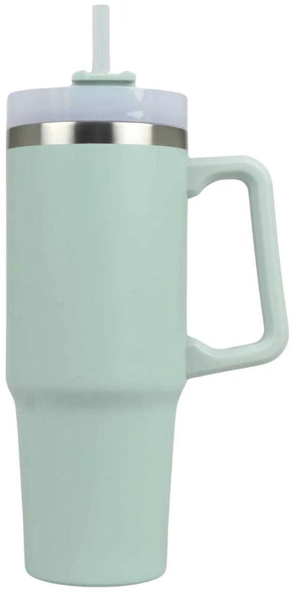 Blokker RVS Drinkbeker met Rietje - 900 ml - Blauw