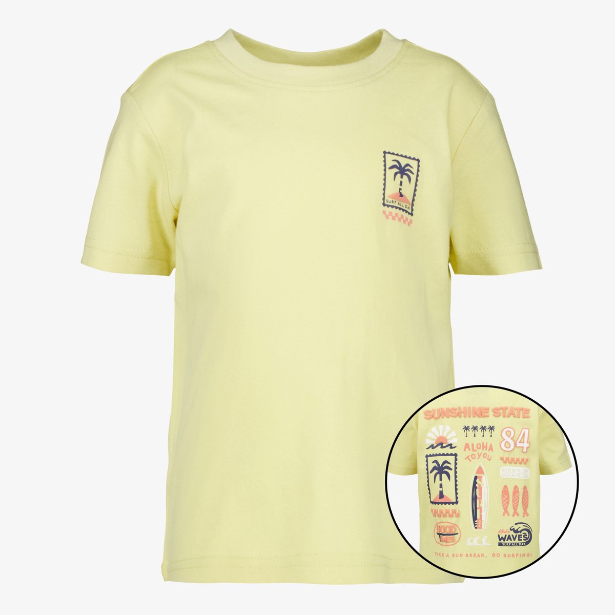 Unsigned jongens T-shirt met backprint geel - Maat 98/104