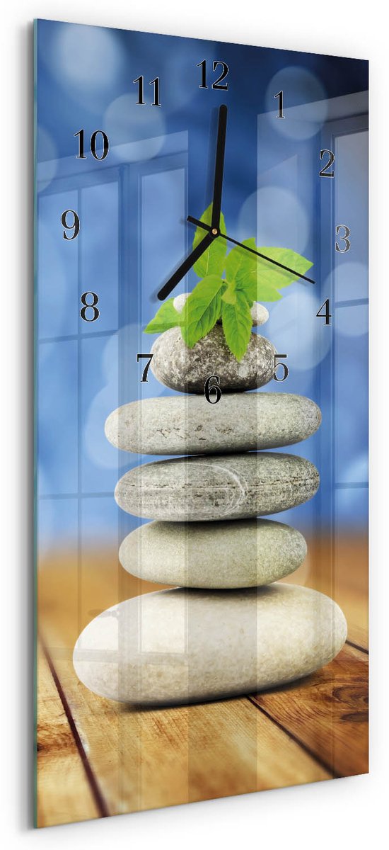 TULUP Wandklok - Stenen Wandklok Glas Decoratie - 30x60 cm - Veelkleurig Gekleurde Glazen Klok - Zwarte Handen - Rechthoekige Wandklok - Moderne Wandklok Glas - Wandklok Glas Decoratie Veelkleurig - Stenen