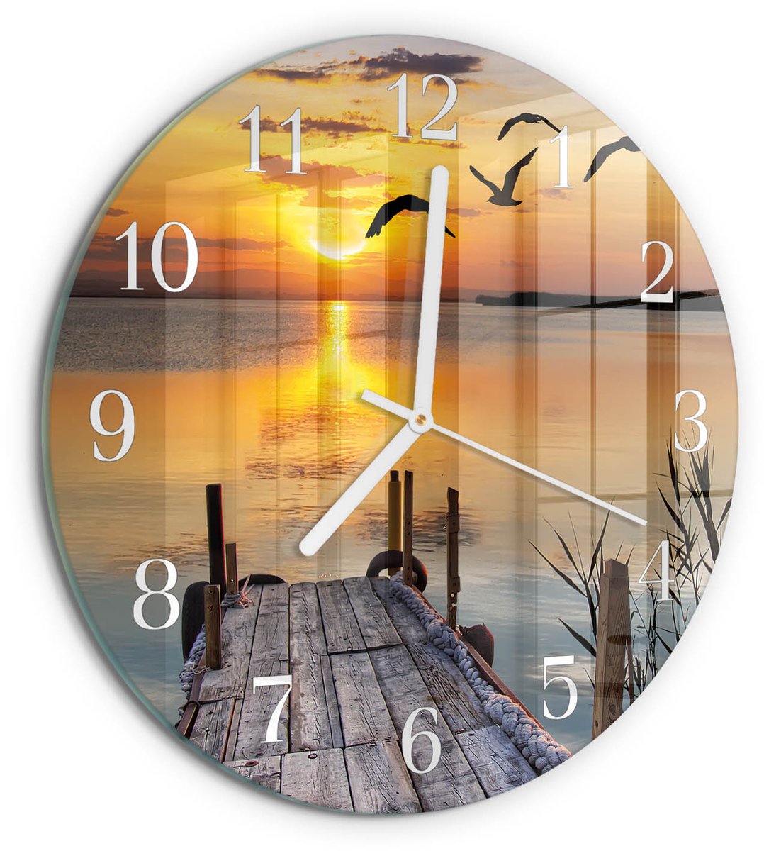 TULUP Wandklok - Mostowe-meer Glazen Klok Met Print - 30fi cm - Oranje Moderne Glazen Wandklok - Witte Handen - Ronde Wandklok - Moderne Wandklok Glas - Wandklok Glas Decoratie Oranje - Mostowe-meer