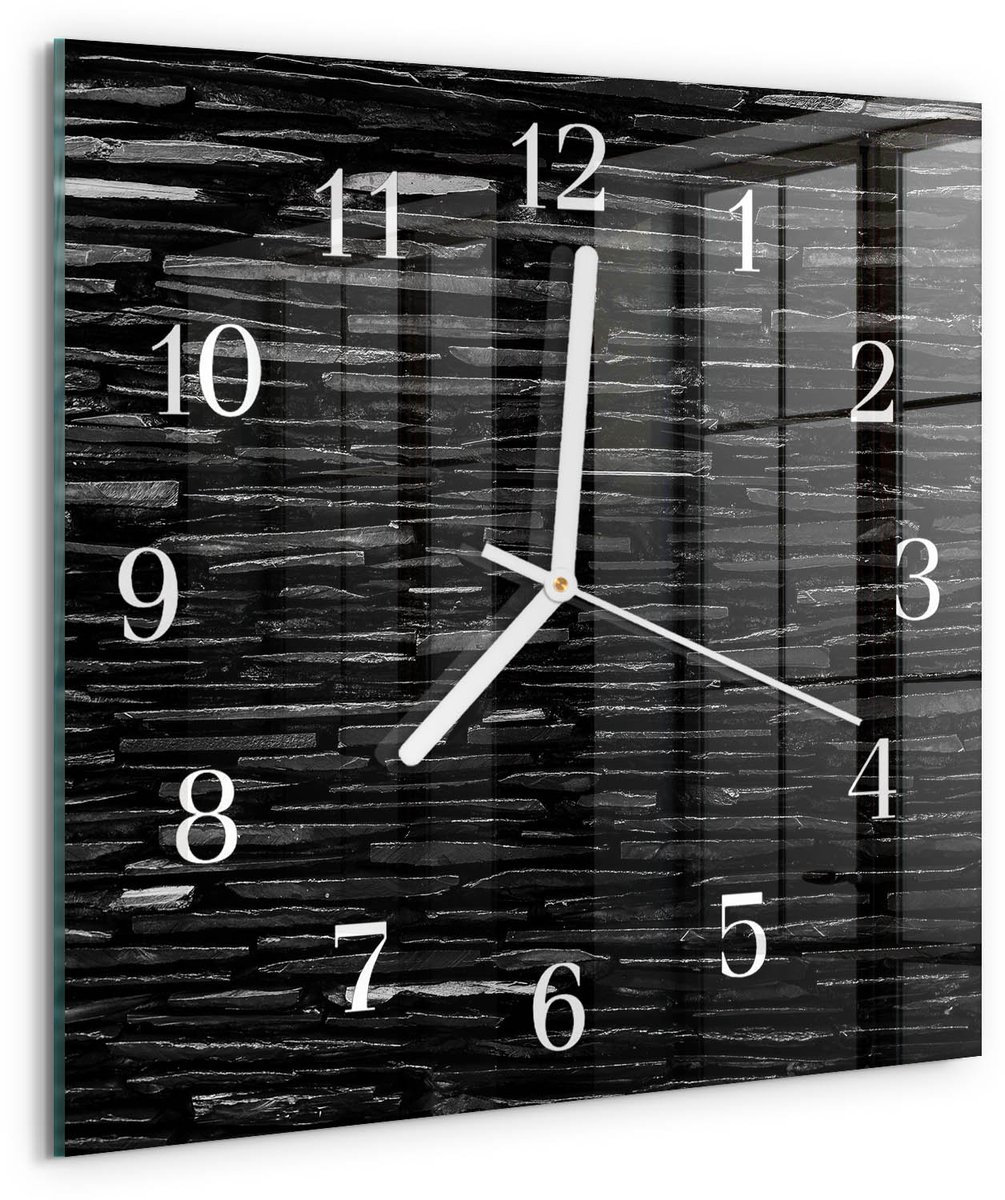Tulup Wandklok - Stenen Klok Glas Met Opdruk - 30x30 cm - Zwart Moderne Wandklok Glas - Witte Handen - Vierkante Wandklok - Wandklok Glas Decoratie - Gekleurde Glazen Klok