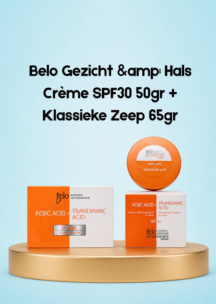 Belo Face & Neck Cream SPF 30 – 50 g + Classic Soap 65 g – Verhelderende & Beschermende Set – Verminderde Donkere Vlekken, Egaliseert de Huidtint & Beschermt tegen UV-stralen – Voor een Gladde, Stralende & Gezonde Huid