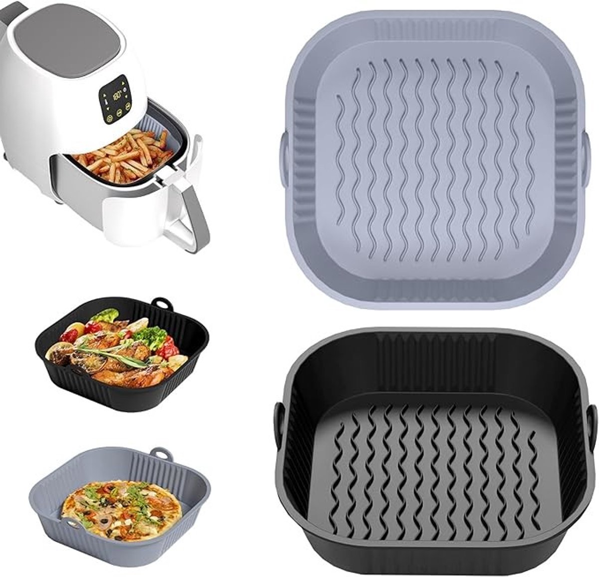 Siliconen bakvorm voor airfryer - 2 stuks 21 cm - grijs en zwart