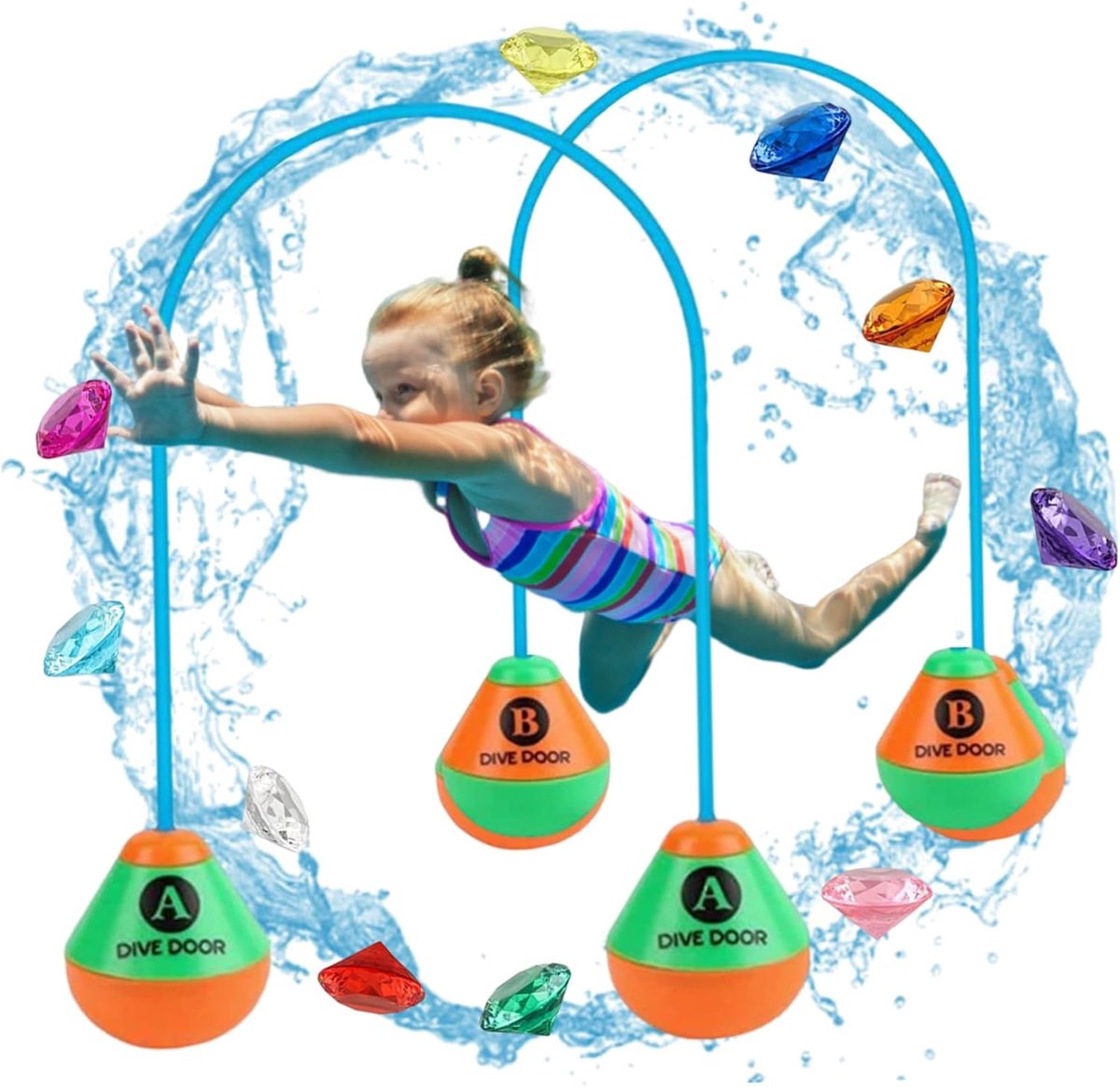 Zwemspeelgoed voor kinderen - Duikdeur waterspel - Onderwater plezier - Vormt boog - 1.5 meter - Blauw Oranje – foto 5