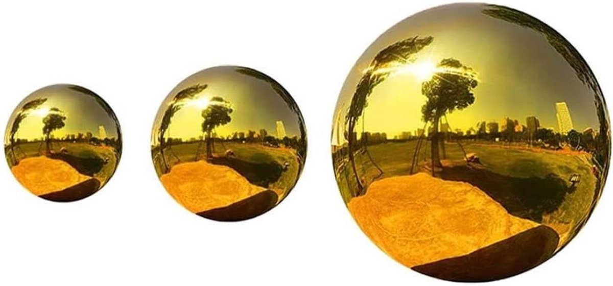 Decoratieve Ballen - Spiegel Bollen - Tuin Decoratie - Roestvrij Staal - 3 Stuks - Goud