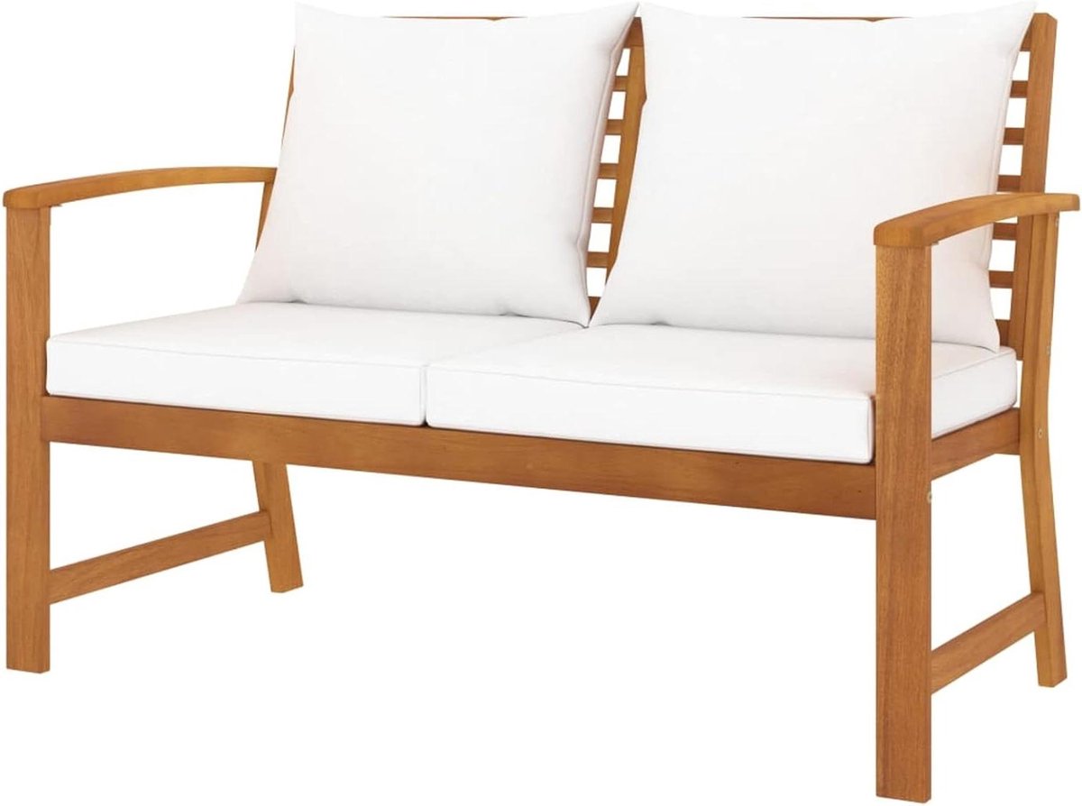 Houten Tuinbank - Zitbank Buiten - Ontspannen Buiten - Inclusief Kussens - 120 cm - Crèmewit